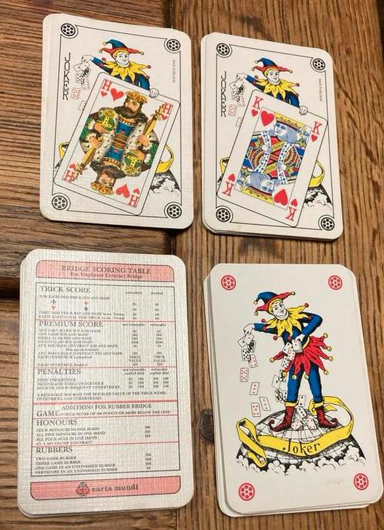 Bridge kaarten van Carta Mundi, jokers, scoring tables, Ophalen of Verzenden, Zo goed als nieuw