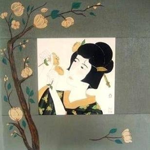 Schilderij Japanse Geisha met lentebloesem, Ophalen