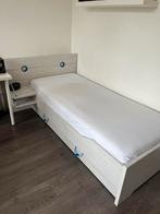 White wash een persoons bed, Ophalen, 90 cm, Eenpersoons, Wit