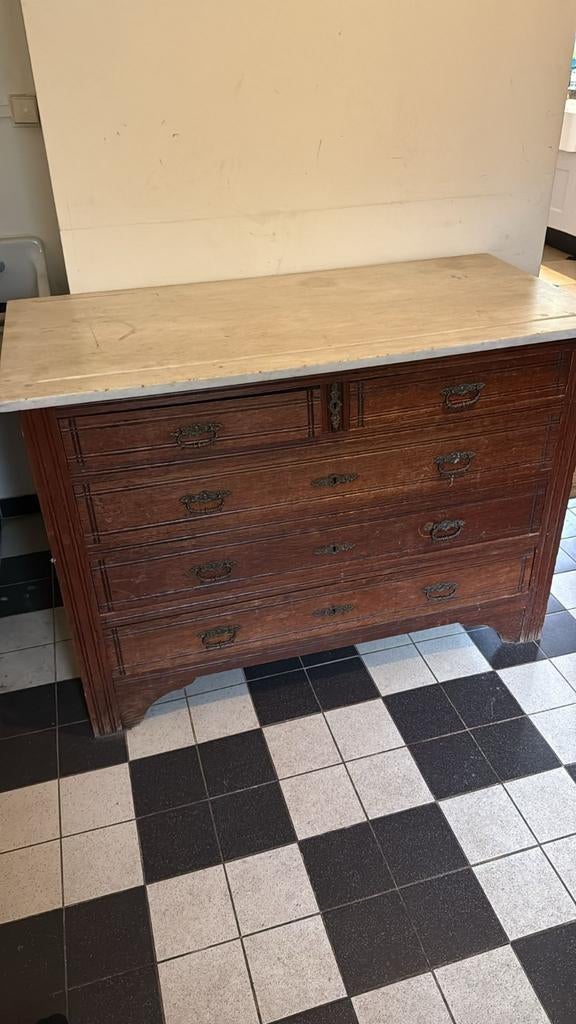 Antieke ladekast met marmeren blad - 120x85x58 cm, Antiek, Gebruikt, Overige materialen, 100 tot 150 cm