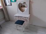 Kaptafel met krukje en spiegel, Ophalen, Gebruikt, Vintage, 50 tot 100 cm