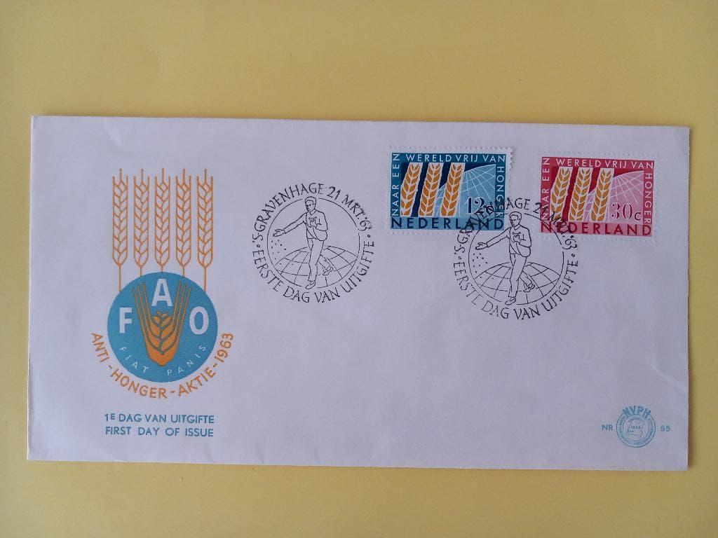 1963 Anti hongerjaar FDC E55 met open klep e3, Postzegels en Munten, Postzegels | Eerstedagenveloppen, Verzenden, Onbeschreven