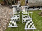2x teakhouten deckchairs / ligstoelen incl kussens, Tuin en Terras, Ophalen, Zo goed als nieuw, Teakhout