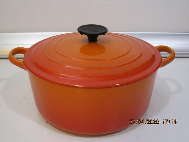 le creuset braadpan 24 cm als nieuw voor gas (387), Ophalen of Verzenden, Zo goed als nieuw, Gietijzer, Koekenpan of Braadpan