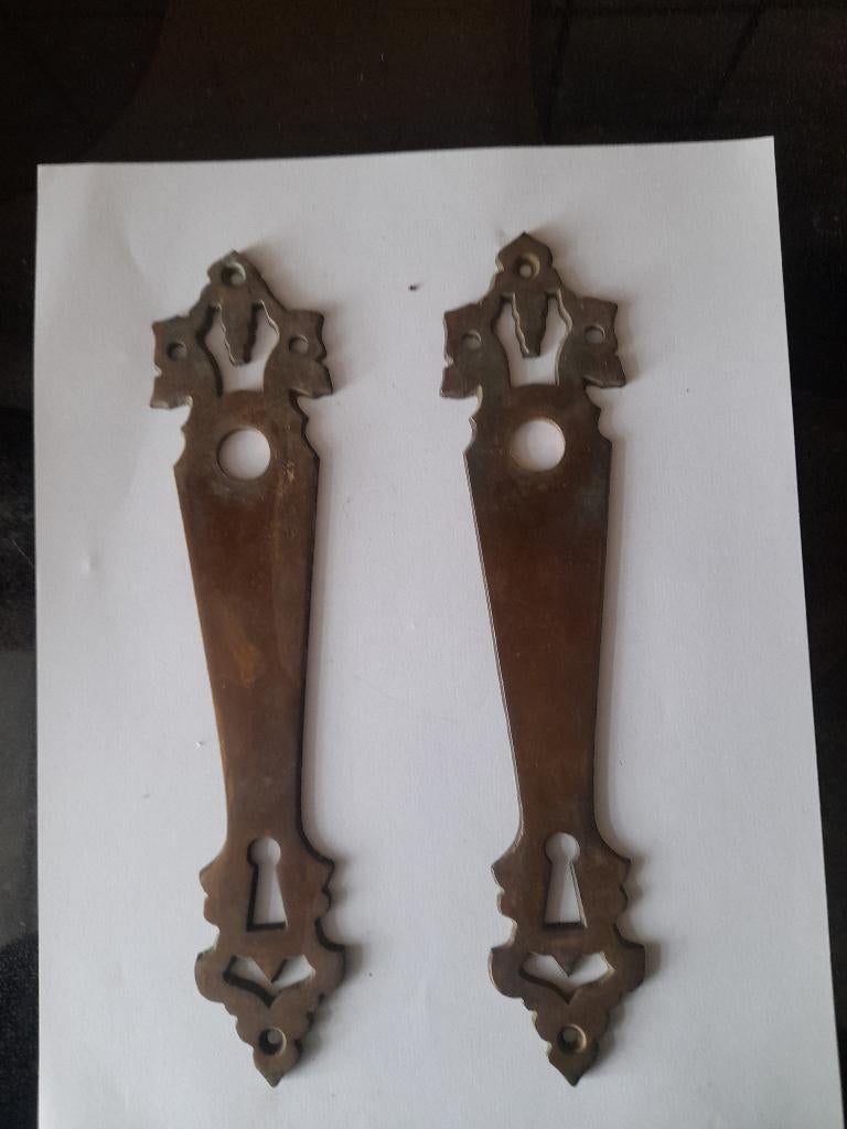 Antieke zware sleutelplaten Brons/koper, Ophalen of Verzenden, Nieuw, Koper of Messing, Klink of Kruk