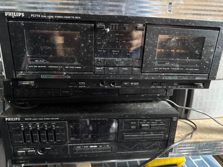 Philips FC772 Dubbel Cassettedeck - Vintage Stereo, Audio, Tv en Foto, Cassettedecks, Dubbel, Philips, High speed dubbing, Ophalen of Verzenden
