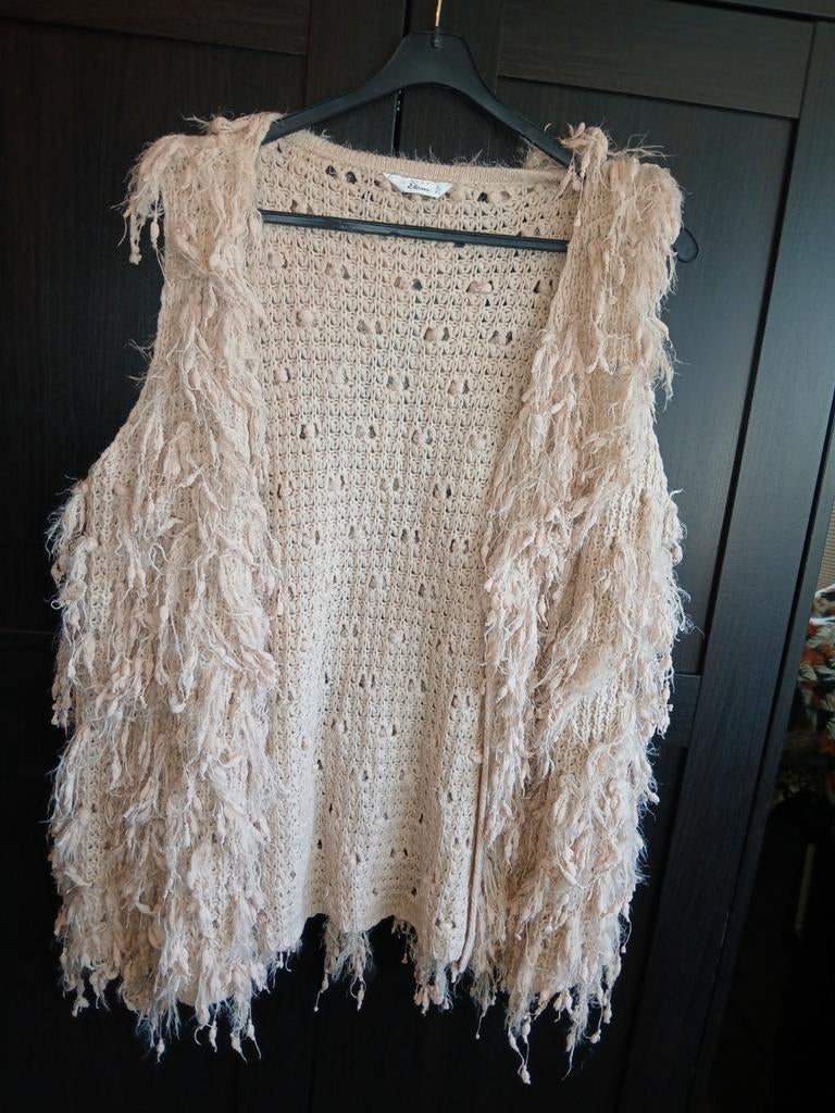 Mouwloos vestje met franjes - Miss Etam, Beige, Maat 42/44 (L), Ophalen of Verzenden, Zo goed als nieuw