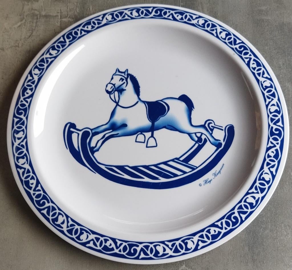 hobbelpaard bordje Hugo Kaagman melamine delfts blauw, Overige materialen, Ophalen of Verzenden, Zo goed als nieuw, Bord(en)