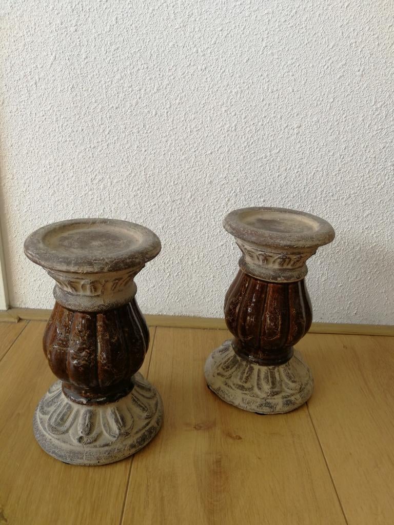 2 mooie robuuste kandelaars, Ophalen, Zo goed als nieuw, Overige materialen, Minder dan 25 cm