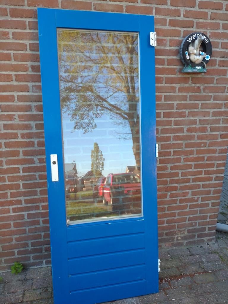 Hard houten buiten deur, Ophalen, Glas, Buitendeur, 200 tot 215 cm