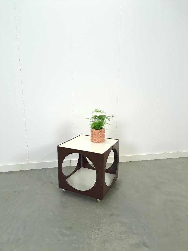 Kubus space age bruine kunststof tafel bijzettafel vintage, Huis en Inrichting, Tafels | Salontafels, Gebruikt, 50 tot 100 cm