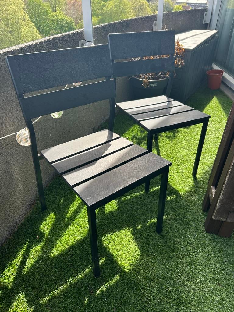 Stevige zwarte buitenstoelen - niet inklapbaar, Ophalen, Gebruikt, Metaal, Inklapbaar