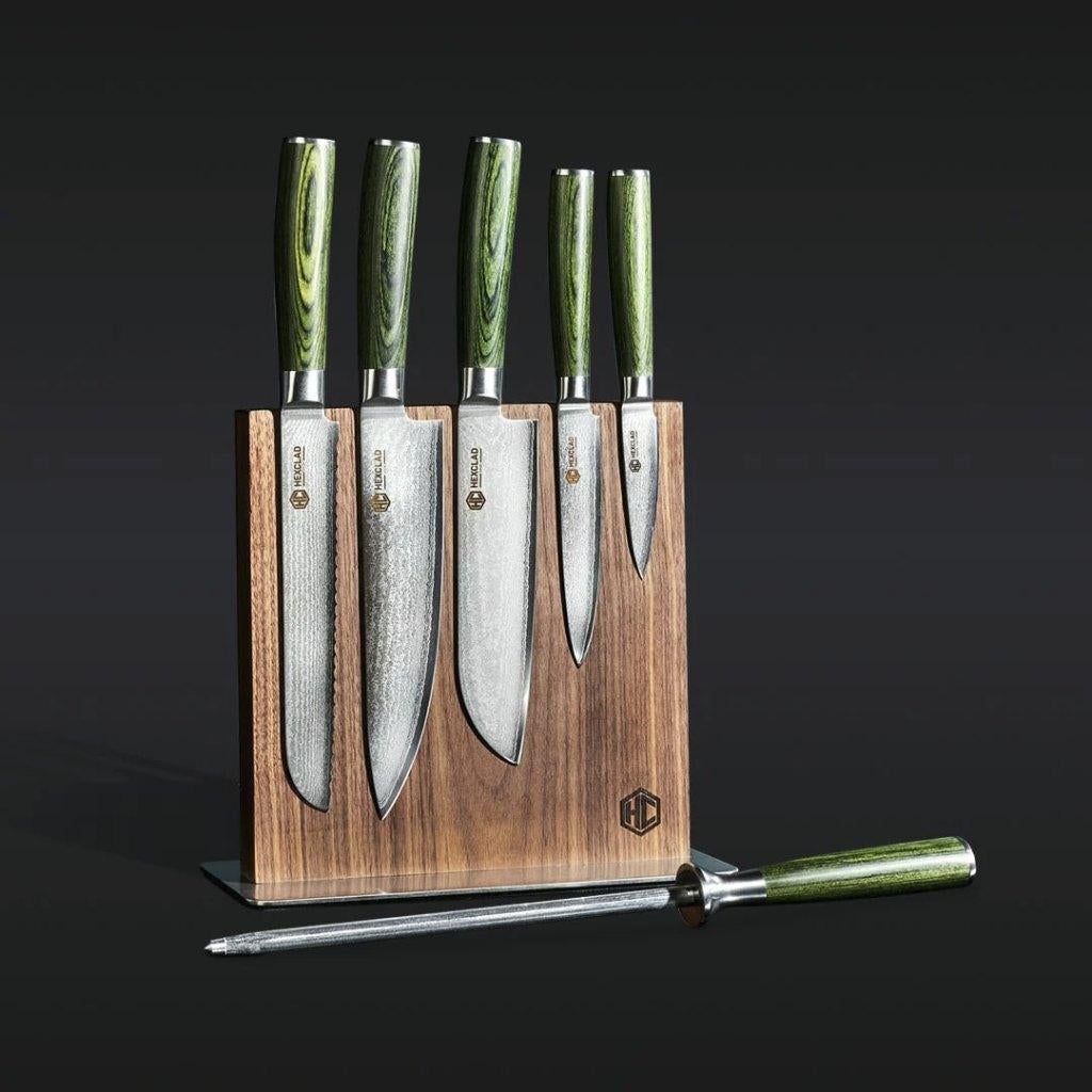 Hexclad 6 Japanese Damascus Steel Knife Set, Ophalen of Verzenden, Nieuw, Rvs of Chroom