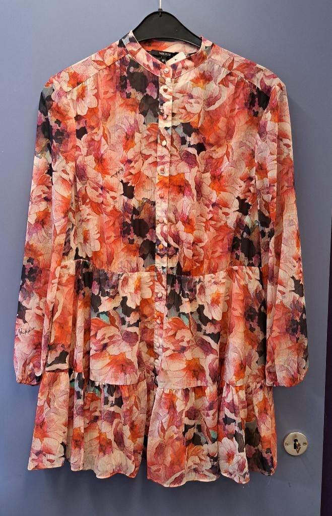 Nikkie rood roze gebloemde jurk Soleil dress mt XS-S 44901, ., Nikkie, Ophalen of Verzenden, Zo goed als nieuw