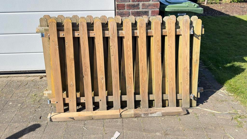 Houten hekwerk met poortje - 5 delen (180x100 cm), Tuin en Terras, Tuinhekken en Hekwerk, Ophalen, Met poort, Gebruikt, Tuinhek