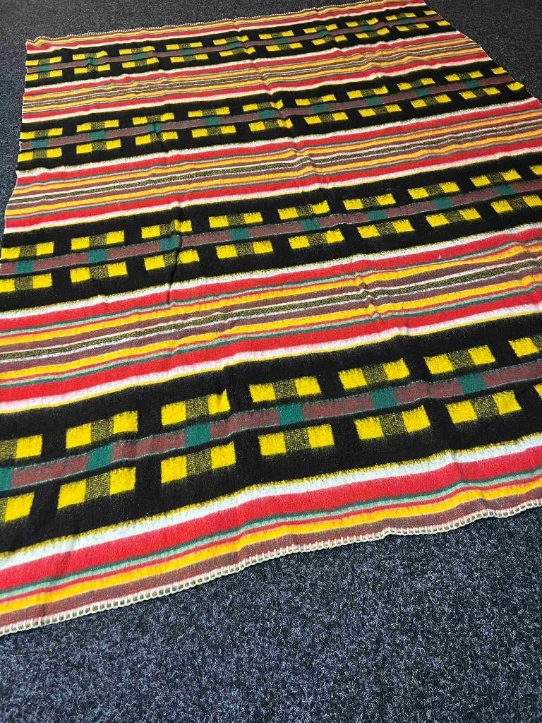 Vintage retro wollen deken, Huis en Inrichting, Woonaccessoires | Plaids en Woondekens, Gebruikt, Etten-Leur, DJT@dejuistetoon.eu