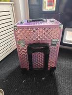 Roze visagie koffer met trekstang en wieltjes, Ophalen, Wieltjes, Gebruikt, Minder dan 50 cm