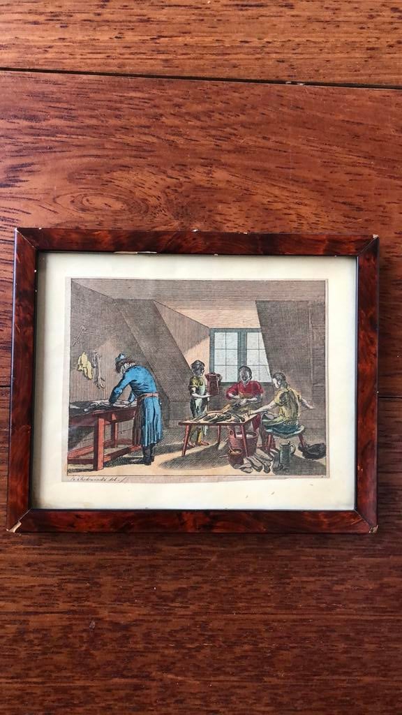 Antiek schoenlappers/schoenmakers prentje, Ophalen of Verzenden
