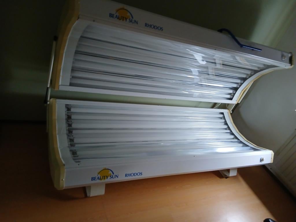 Beauty Sun Rhodos Zonnebank met 20 extra lampe- Dubbelzijdig, Ophalen of Verzenden, Gebruikt, Zonnebank dubbelzijdig, 15 lampen of meer