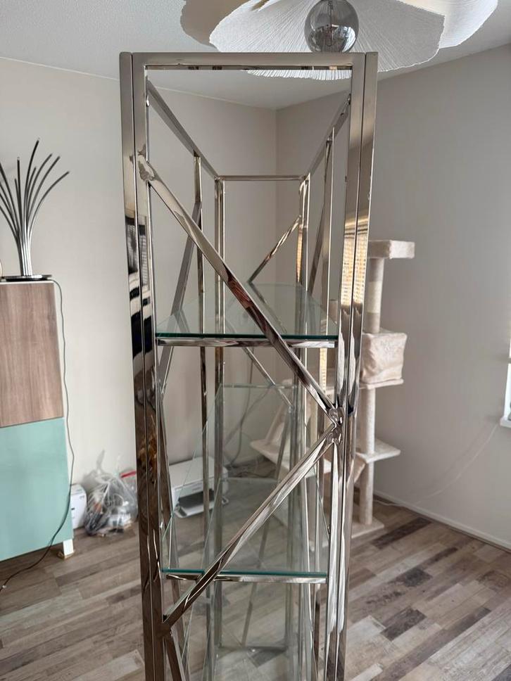 Zo goed als nieuwe design kast/boekenkast - RVS met glas, Huis en Inrichting, Kasten | Boekenkasten, Zo goed als nieuw, 50 tot 100 cm