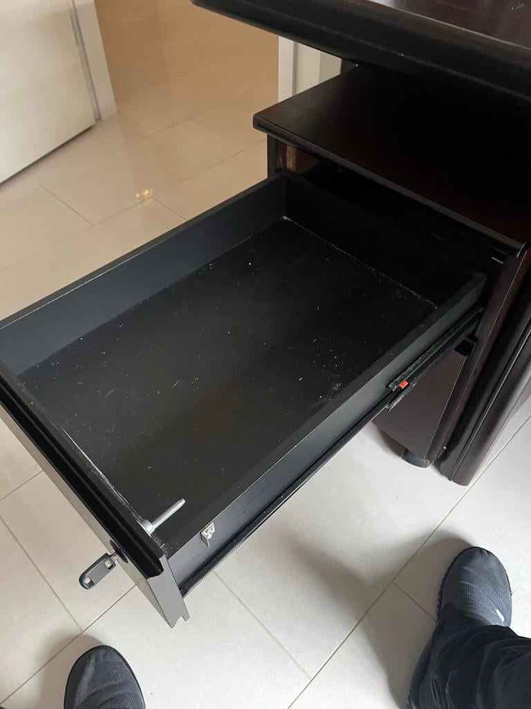 Mahonie houten bureau 200x100 met lades en ladeblokken, Huis en Inrichting, Ophalen, Gebruikt, Bureau