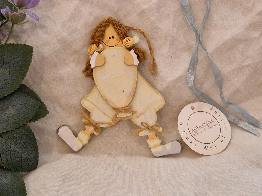 Hanger van hout. "Popje/ballon- geel/zilver". Appletree, Hout, Verzenden, Overige stijlen, Nieuw