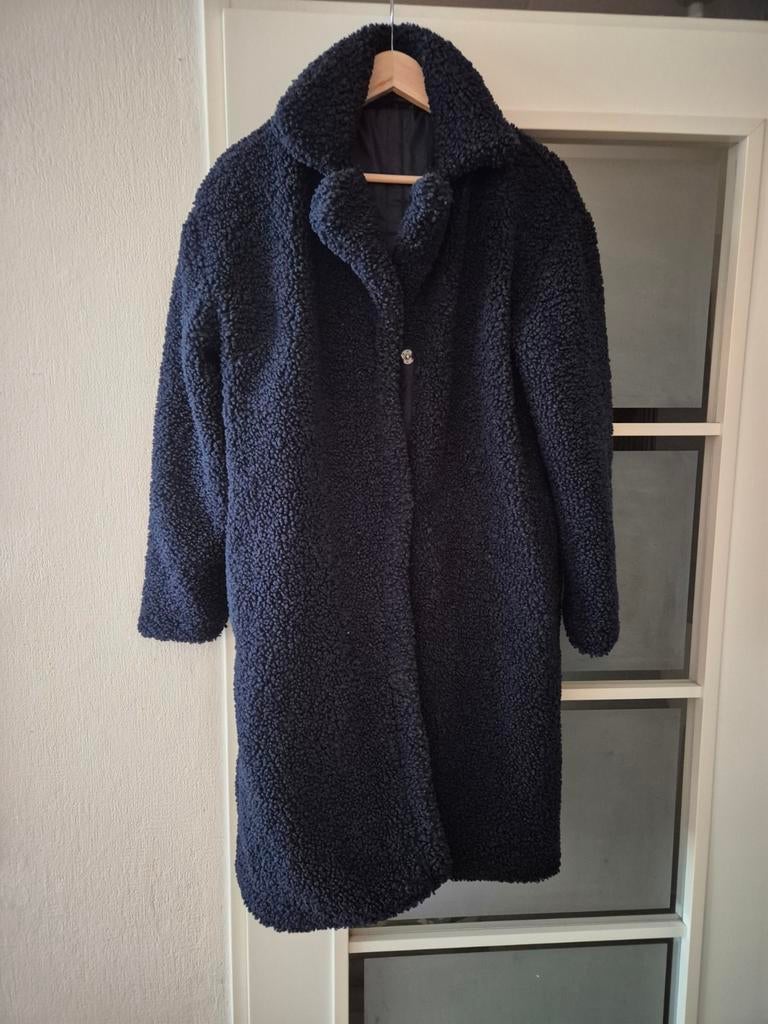 Donkerblauwe teddy jas mt M, Kleding | Dames, Jassen | Winter, Ophalen of Verzenden, Zo goed als nieuw, Maat 38/40 (M), Blauw