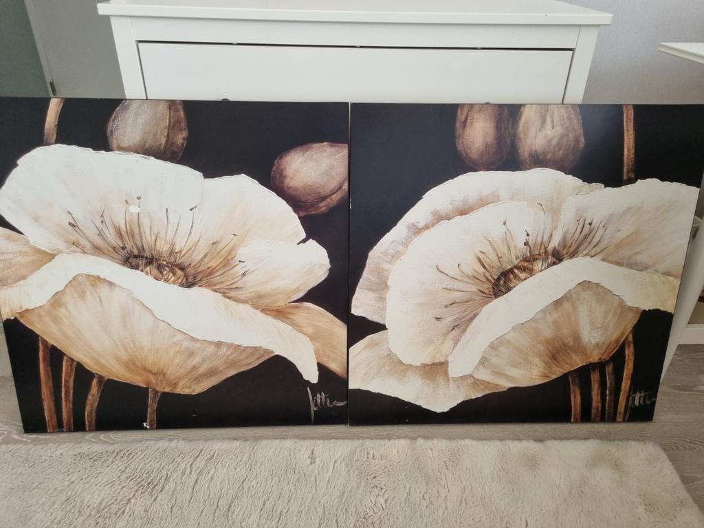 Schilderijen tweeluik, Huis en Inrichting, Woonaccessoires | Schilderijen, Tekeningen en Foto's, Schilderij, Minder dan 50 cm