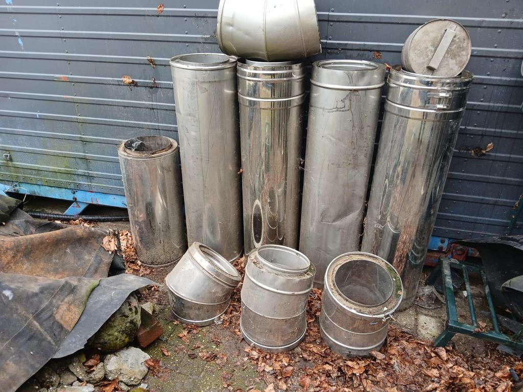 RVS  dubbelwandige  kachelpijp, Doe-het-zelf en Verbouw, Buizen en Afvoer, Ophalen, Rvs, Minder dan 2 meter, 80 mm of meer