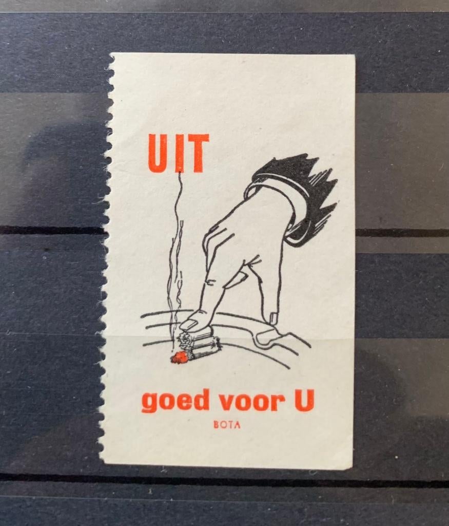 Sluitzegel anti roken tabak Uit goed voor u, Ophalen of Verzenden, Na 1940, Gestempeld