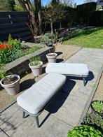 Gevlochten grijze buitenbankjes, Ophalen, Gebruikt, Kunststof