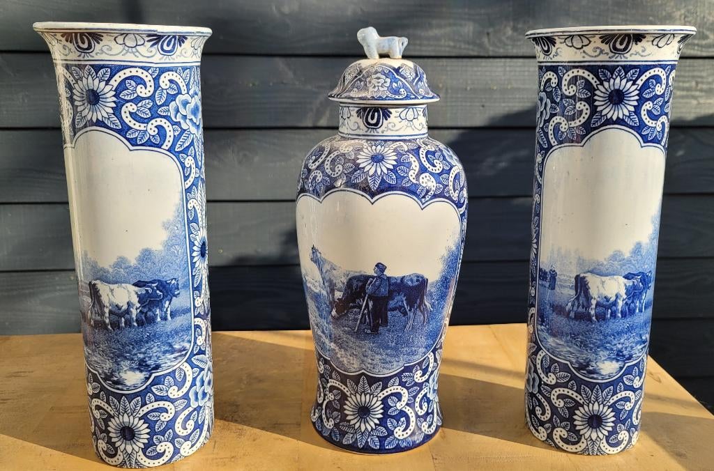 Vazen set van 3 Delfts blauwe vazen, Ophalen of Verzenden