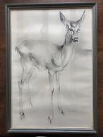 Vintage H. van Meegeren Hertje Houtskool Tekening, Antiek en Kunst, Kunst | Tekeningen en Foto's, Ophalen of Verzenden
