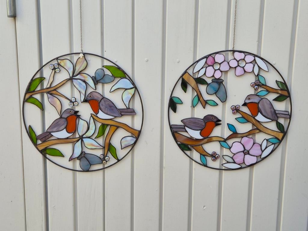 Tiffany glas in lood hanger(s) roodborstje, Ophalen of Verzenden