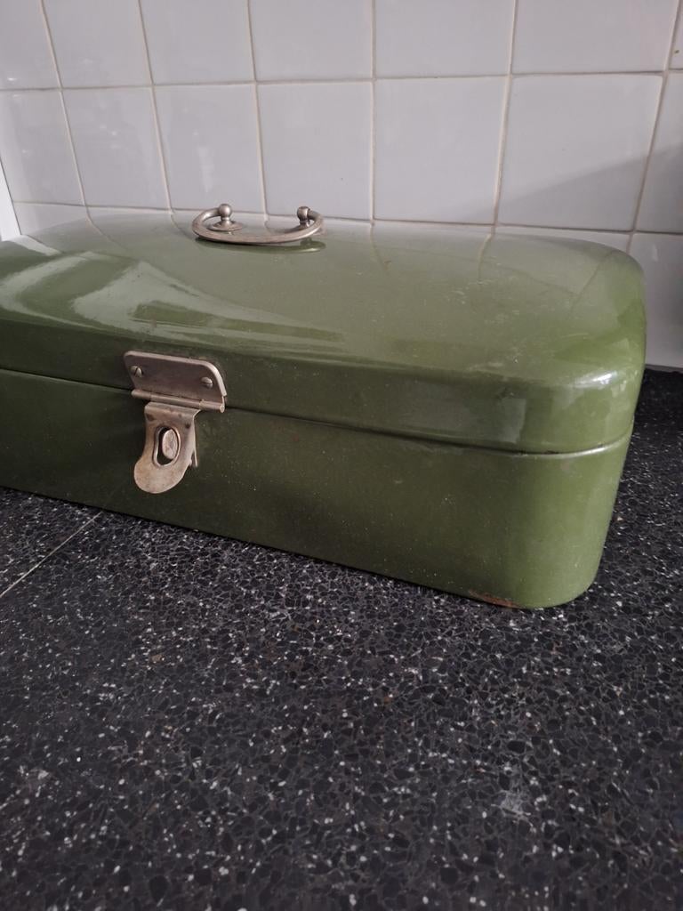 Groene emaille broodtrommel, Antiek en Kunst, Antiek | Emaille, Ophalen of Verzenden