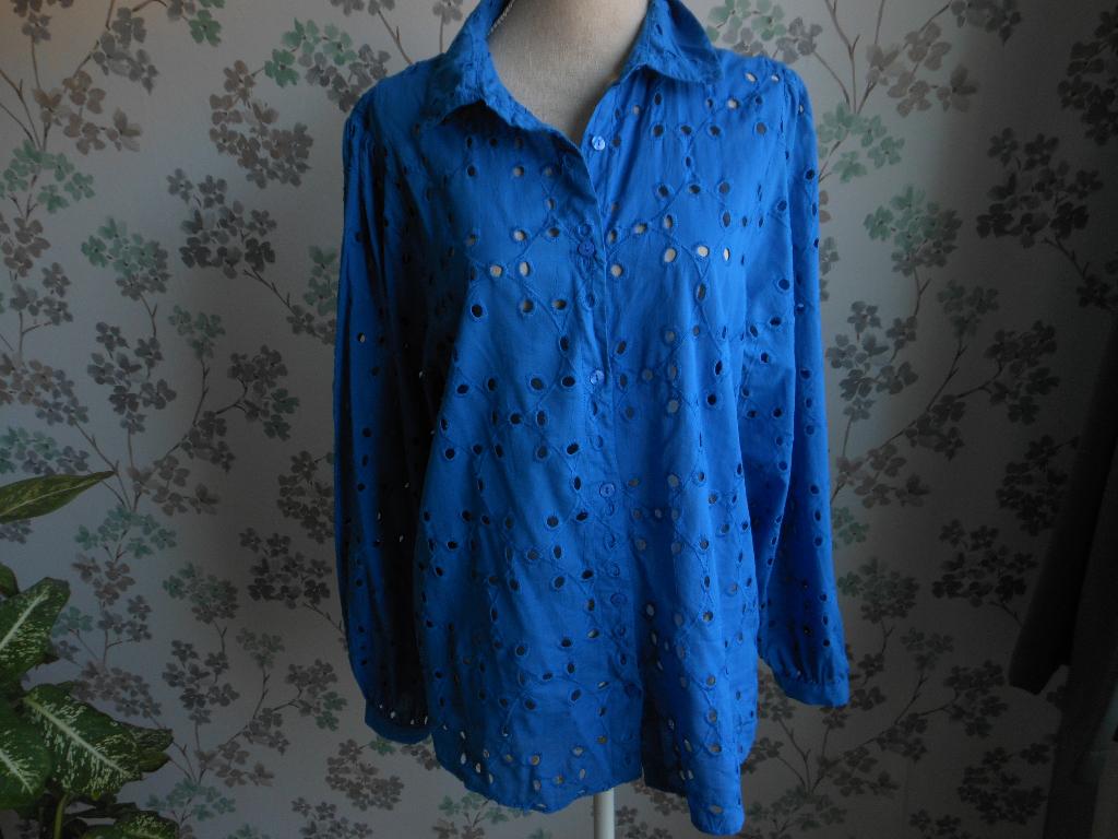 Mooie kobalt blauwe blouse maat XL 100% katoen., Ophalen of Verzenden, Zo goed als nieuw, Maat 46/48 (XL) of groter, Blauw