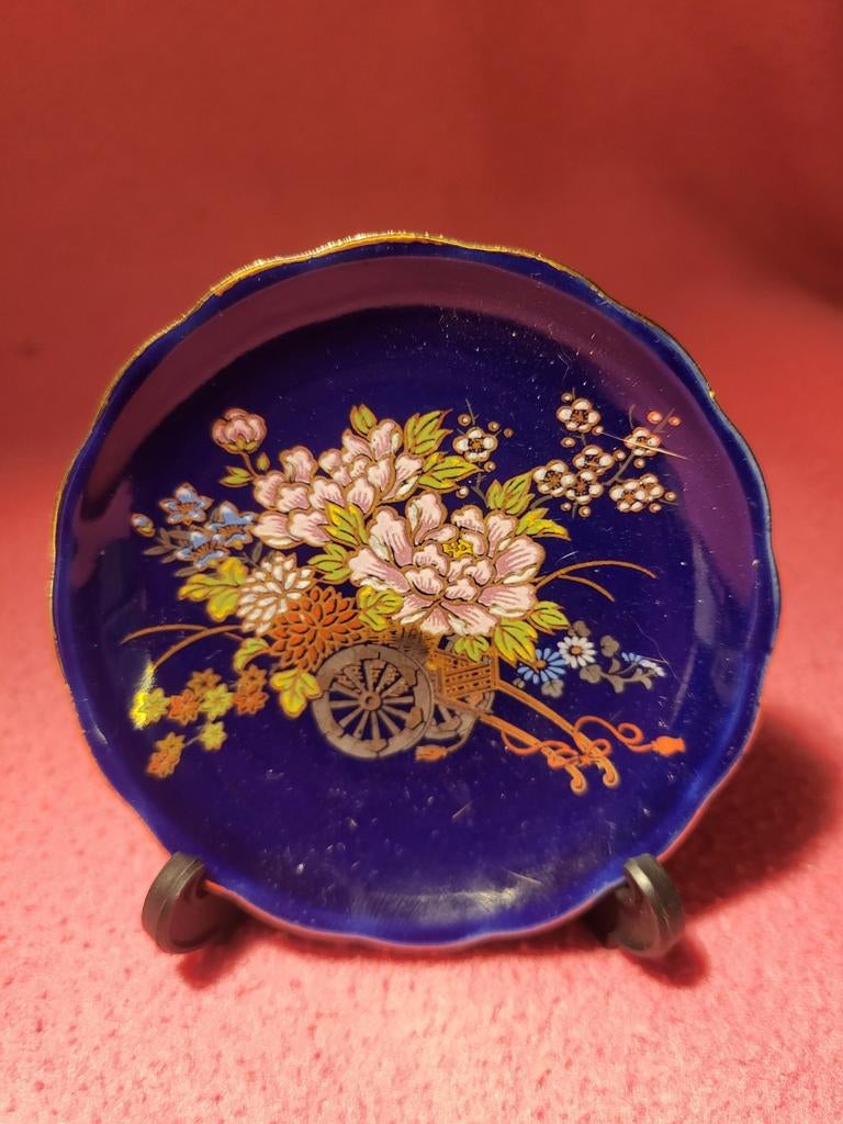 Miniatuur Japans bordje - Kobaltblauw met bloemdecor, Ophalen