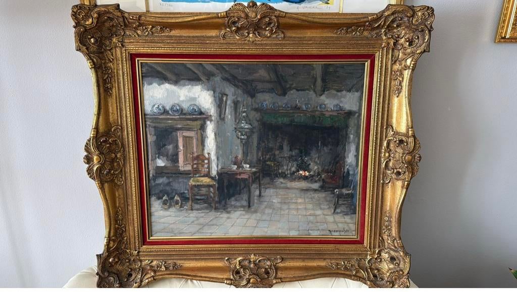 Theodorus van Oorschot Olieverf op doek, Interieur Ingelijst, Ophalen
