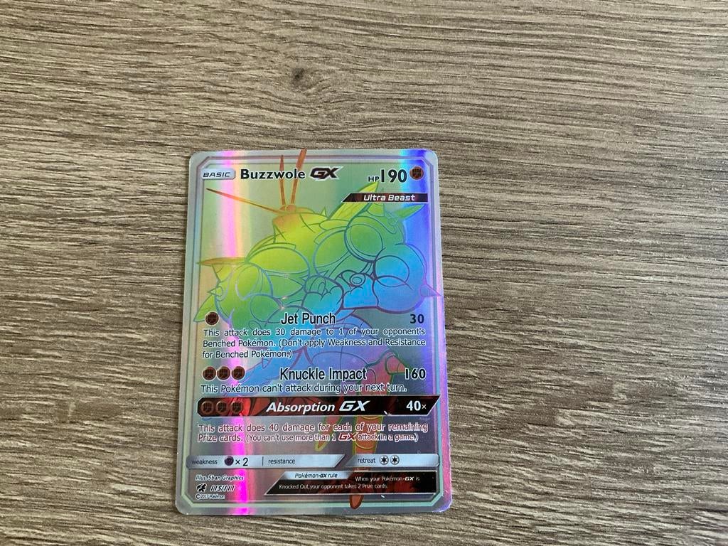 Buzzwole GX 190 HP Full Art Pokémon Kaart, Ophalen, Zo goed als nieuw, Losse kaart, Foil