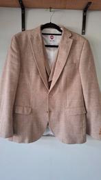 3-delig geruit pak crème met wit streepje maat 48, Ophalen of Verzenden