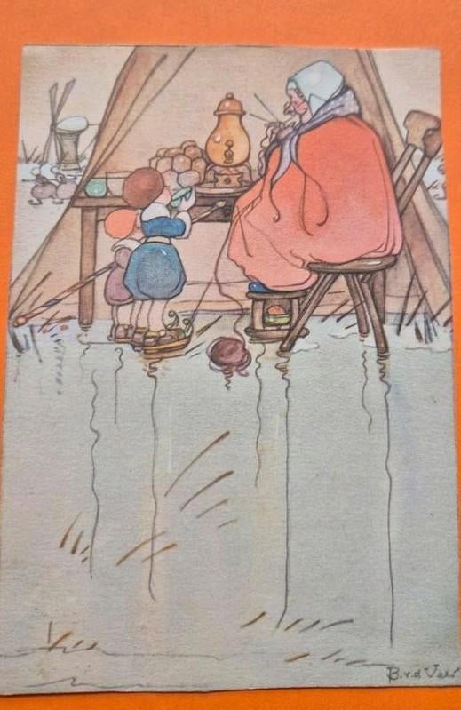 Kaart 1938 de ijstent schaatsen molen oliebol kraantjespot, Verzamelen, Ophalen of Verzenden, 1920 tot 1940, Gelopen, Overige thema's