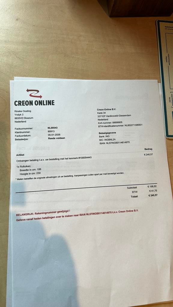 Rolluik, nog nieuw in de doos, wit, Ophalen, Nieuw, 100 tot 150 cm, 200 cm of meer