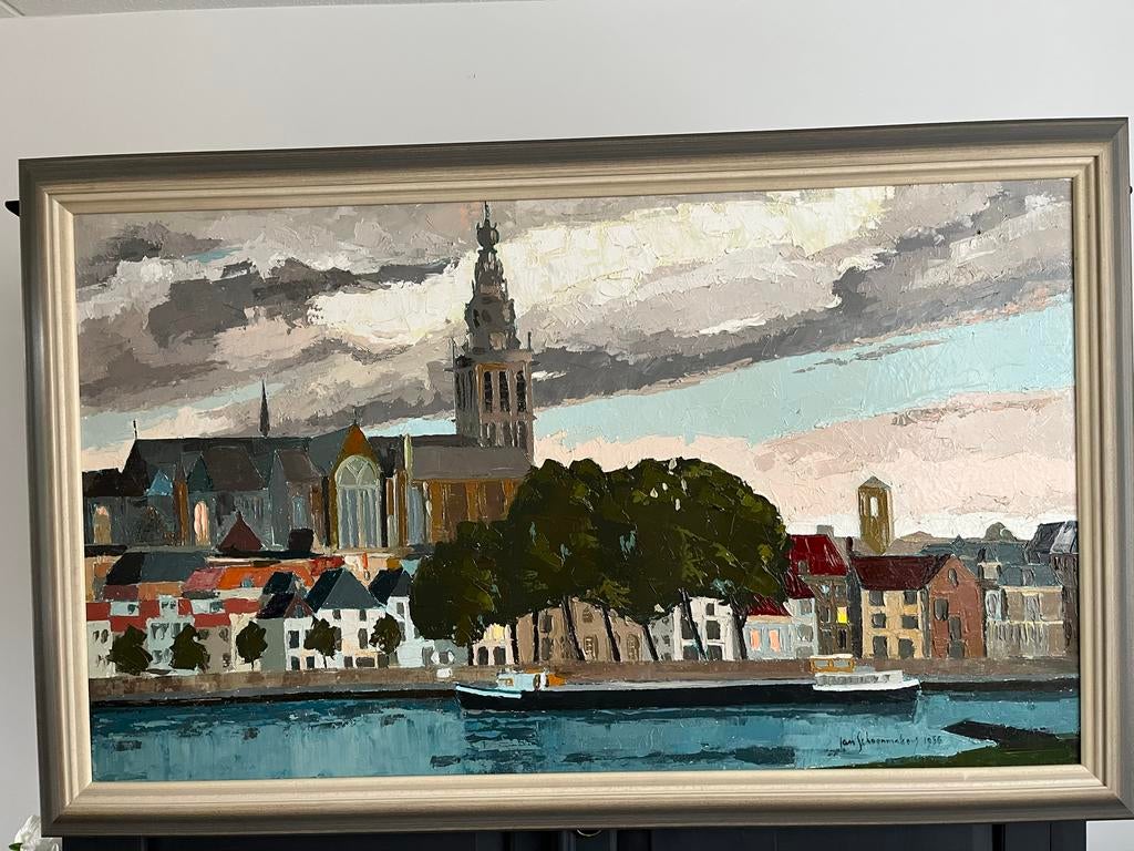 Olieverf Schilderij Jan Schoenmakers - Nijmegen Waalkade, Ophalen