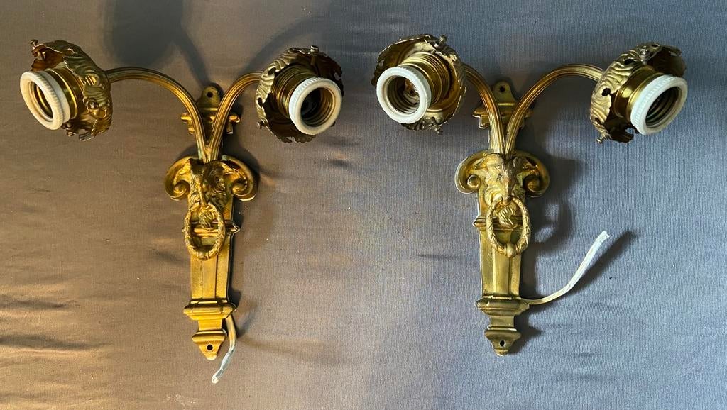 Mooie oude set wandlampen met kapjes, Ophalen of Verzenden, Zo goed als nieuw