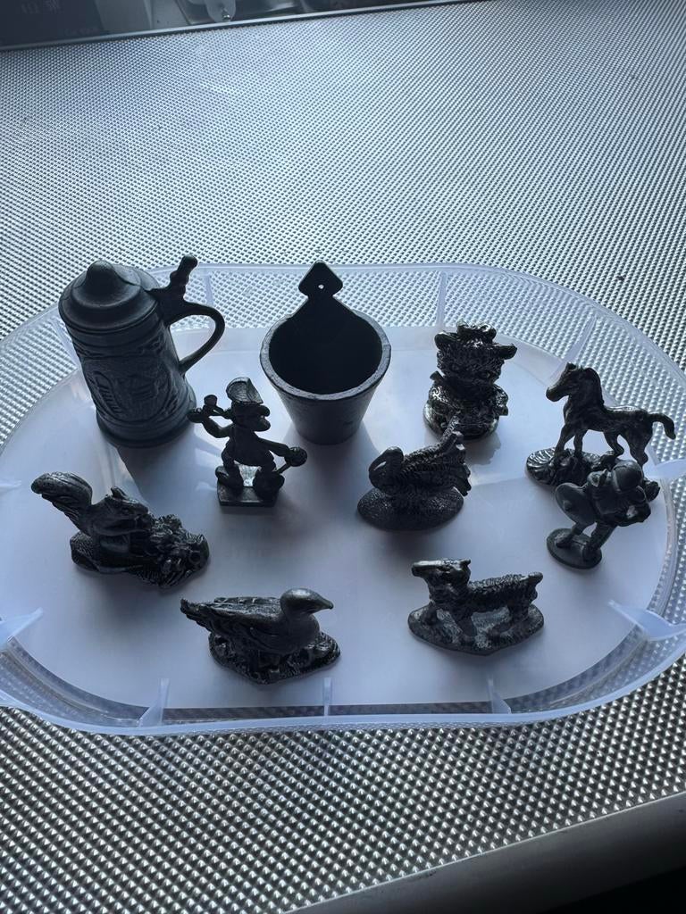 Verzameling van 9 tinnen beeldjes en miniaturen, Antiek en Kunst, Antiek | Tin, Ophalen of Verzenden