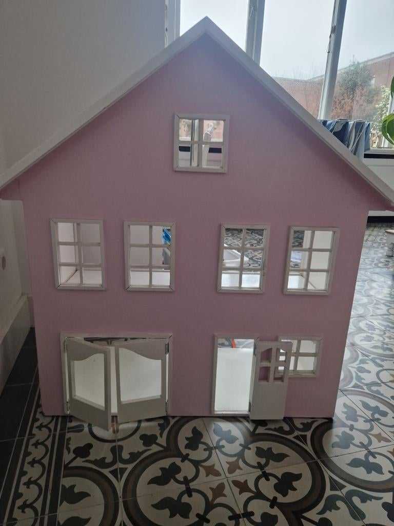 Groot roze houten Poppenhuis - 80x83x37 cm, Ophalen, Gebruikt, Poppenhuis
