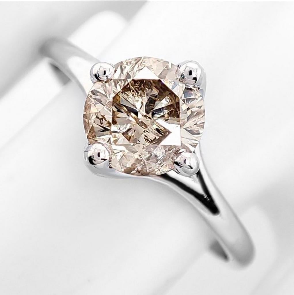 14k Witgouden Ring met 1.13 ct Natuurlijke Champagne Yellow, Ophalen of Verzenden, Dame, Goud, Goud