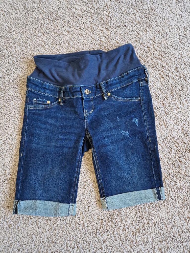 H&M mama korte jeans (blauw) zwangerschapsbroek maat 34, H&M, Blauw, Ophalen of Verzenden, Zo goed als nieuw