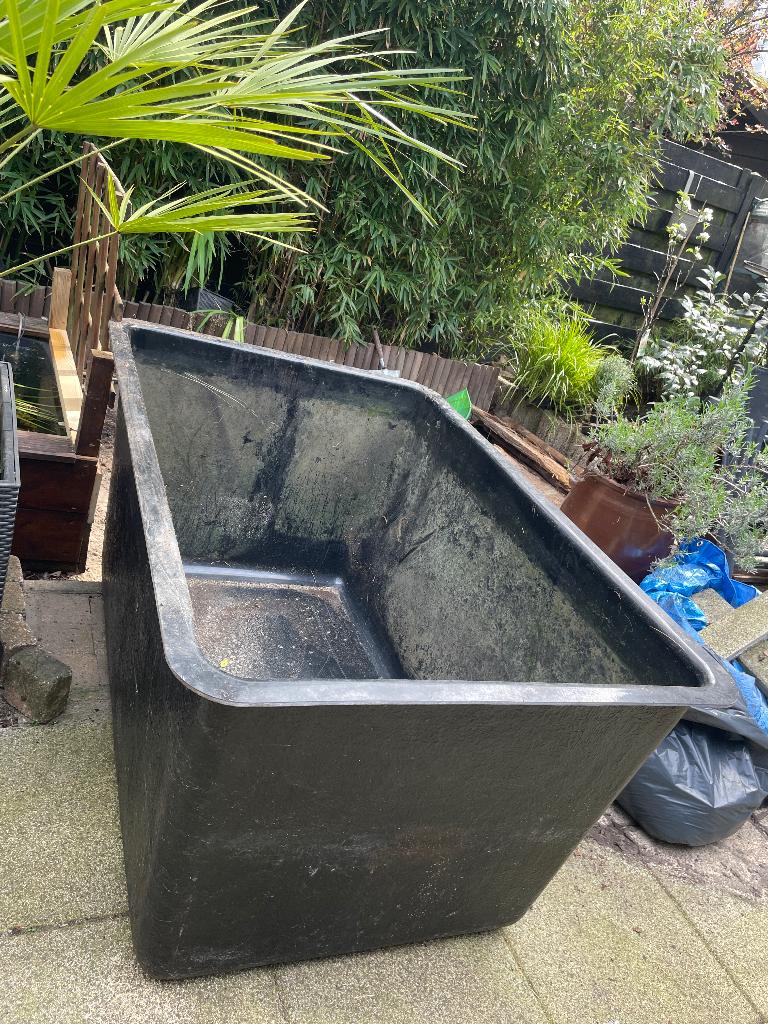 Vijverbak, pomp en planten, Ophalen, Gebruikt