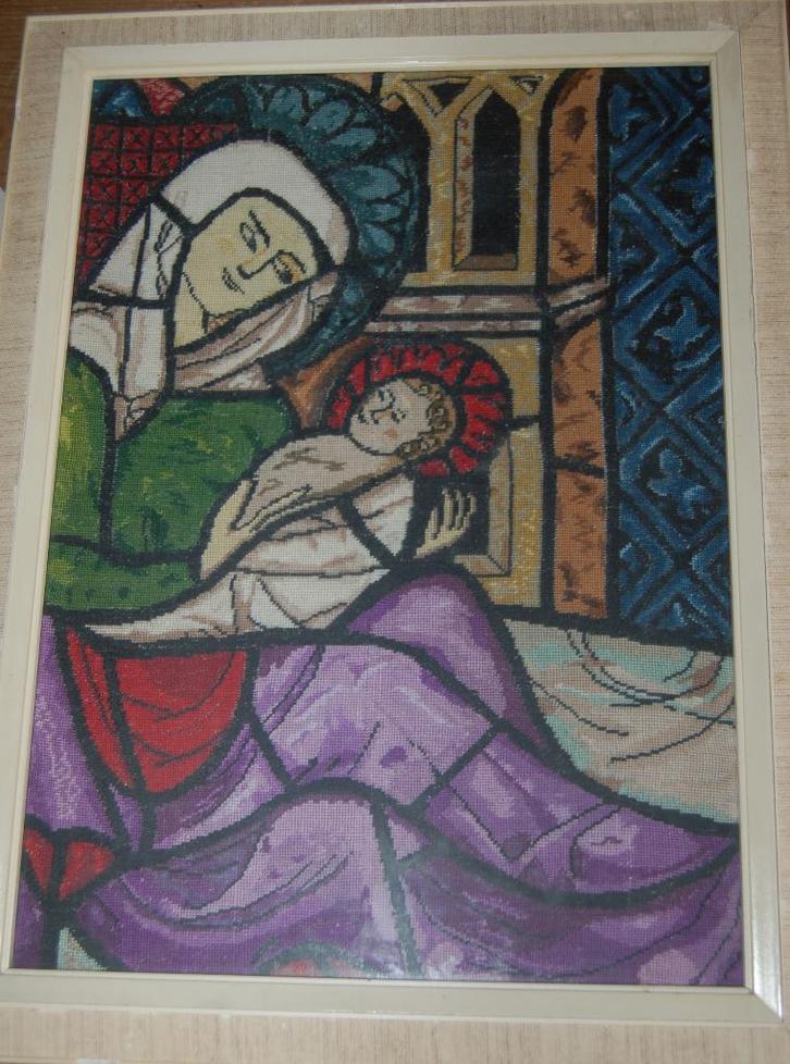 Geborduurd raam van de Königsfelden in Zwitserland, Huis en Inrichting, Woonaccessoires | Schilderijen, Tekeningen en Foto's, Zo goed als nieuw